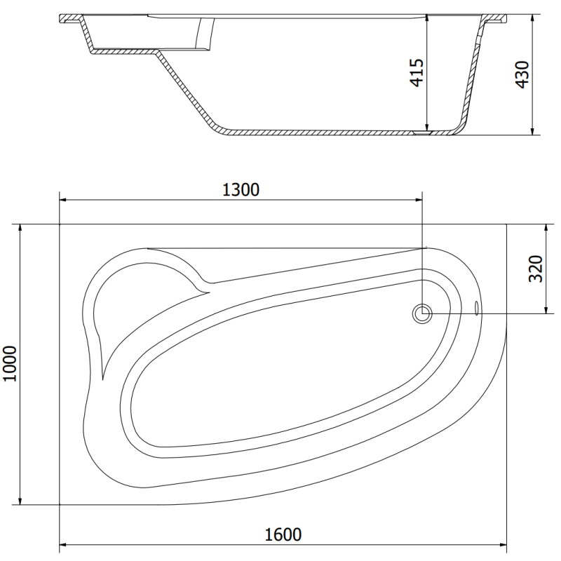 Mexen Westa corner bathtub left 160 x 100 cm, white - 560116010001