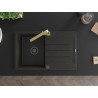 Mexen Bruno granite kitchen sink 1-bowl with drainer and kitchen faucet Rita, black/golden metallic - 6513-75-670300-50-B