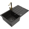 Mexen Bruno 1-compartment granite sink with a drip tray and kitchen mixer tap Rita, Black/Gold metallic - 6513-75-670300-50-B