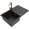 Mexen Bruno granite kitchen sink 1-bowl with drainer and kitchen faucet Rita, black/golden metallic - 6513-75-670300-50-B
