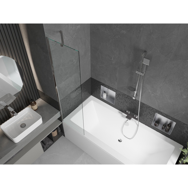 Mexen Cube rectangular bathtub 170 x 80 cm with enclosure and 1-wing screen 50 cm, transparent, chrome - 550517080X9505000001