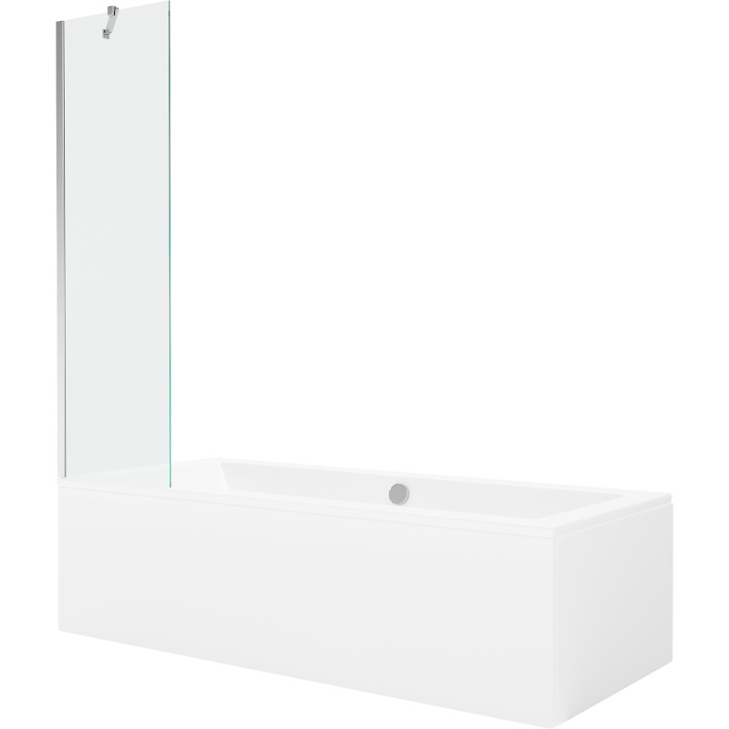 Mexen Cube rectangular bathtub 170 x 80 cm with enclosure and 1-wing screen 50 cm, transparent, chrome - 550517080X9505000001