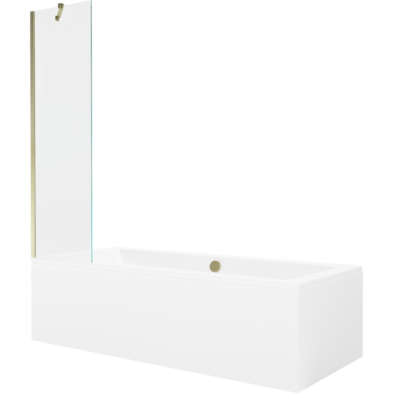 Mexen Cube rectangular bathtub 170 x 80 cm with casing and 1-pane screen 50 cm, transparent, gold - 550517080X9505000050