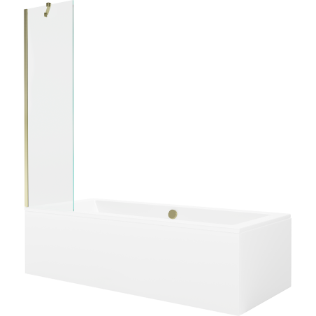 Mexen Cube rectangular bathtub 170 x 80 cm with casing and 1-fold screen 50 cm, transparent, gold - 550517080X9505000050
