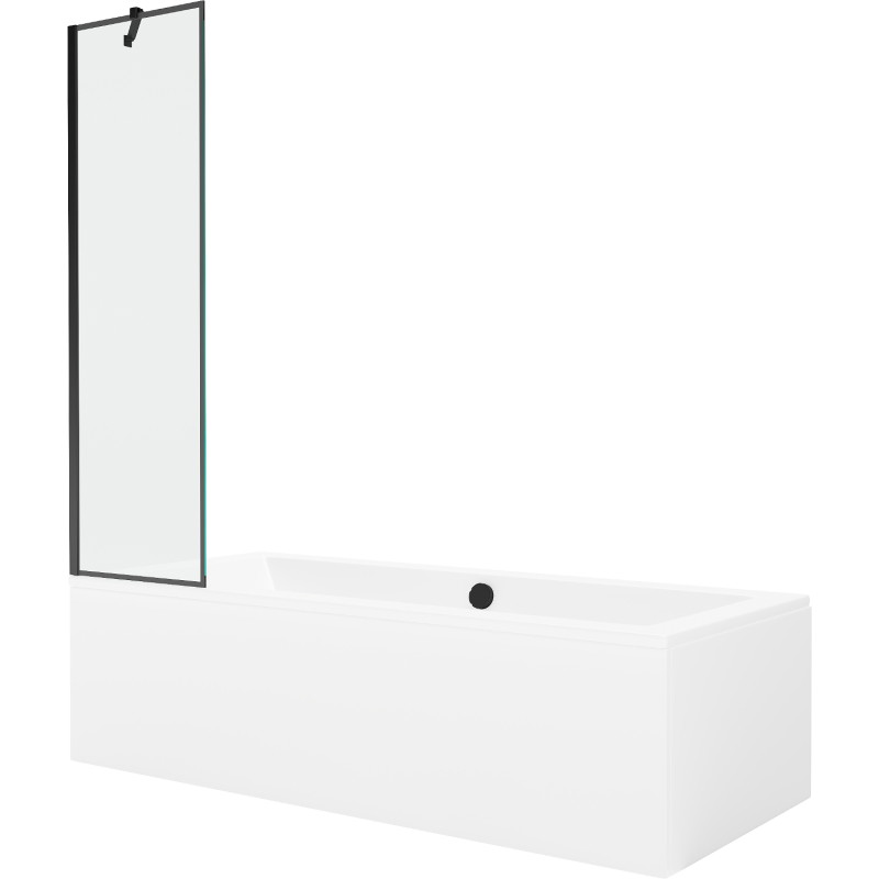 Mexen Cube rectangular bathtub 170 x 80 cm with enclosure and 1-panel screen 50 cm, black pattern - 550517080X9505007070