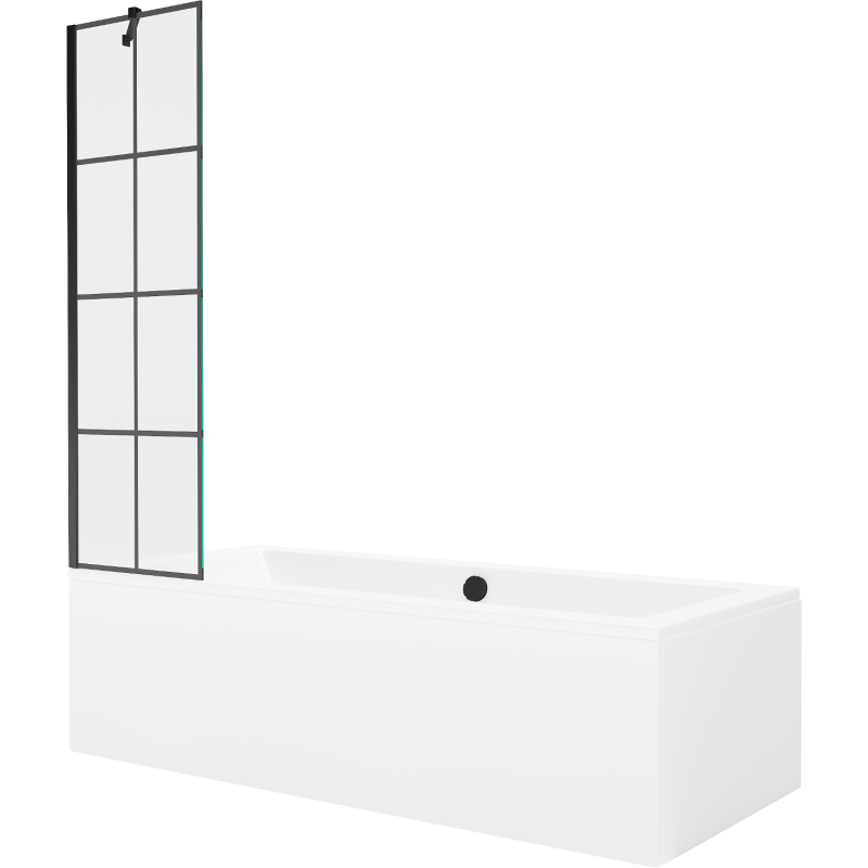Mexen Cube 170 x 80 cm rectangular bathtub with panels and a 1-wing screen 50 cm, black pattern - 550517080X9505007077