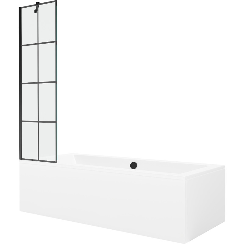 Mexen Cube rectangular bathtub 170 x 80 cm with enclosure and 1-wing screen 50 cm, black pattern - 550517080X9505007077
