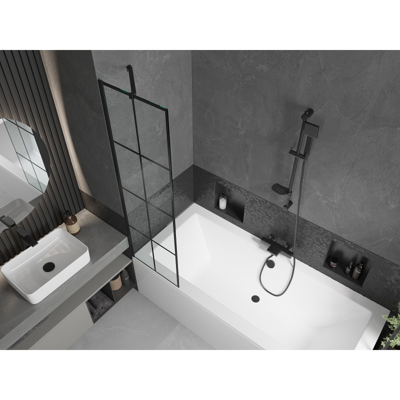 Mexen Cube rectangular bathtub 170 x 80 cm with enclosure and 1-wing screen 50 cm, black pattern - 550517080X9505007077