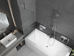 Mexen Cube 170 x 80 cm rectangular bathtub with panels and a 1-wing screen 60 cm, transparent, chrome - 550517080X9506000001