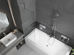 Mexen Cube rectangular bathtub 170 x 80 cm with casing and 1-wing screen 60 cm, transparent, chrome - 550517080X9506000001