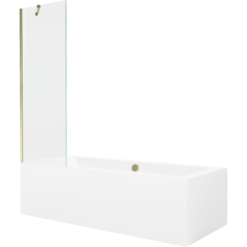 Mexen Cube 170 x 80 cm rectangular bathtub with panels and a 1-wing screen 60 cm, transparent, gold - 550517080X9506000050