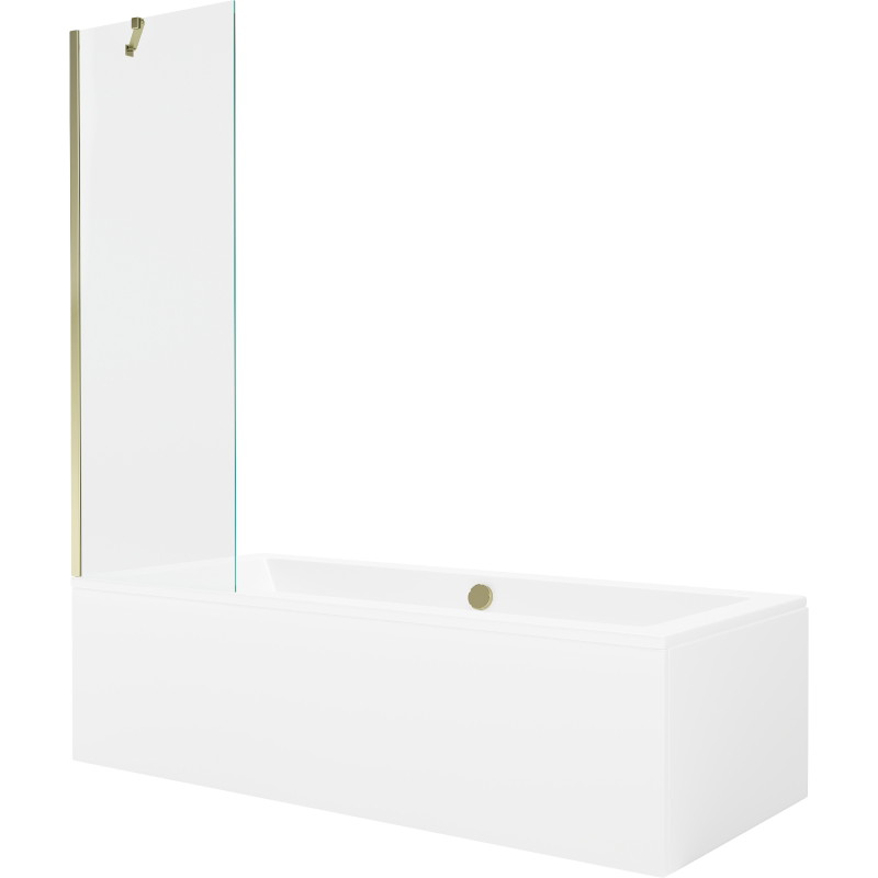 Mexen Cube rectangular bathtub 170 x 80 cm with casing and 1-wing screen 60 cm, transparent, gold - 550517080X9506000050