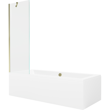 Mexen Cube rectangular bathtub 170 x 80 cm with casing and 1-wing screen 60 cm, transparent, gold - 550517080X9506000050