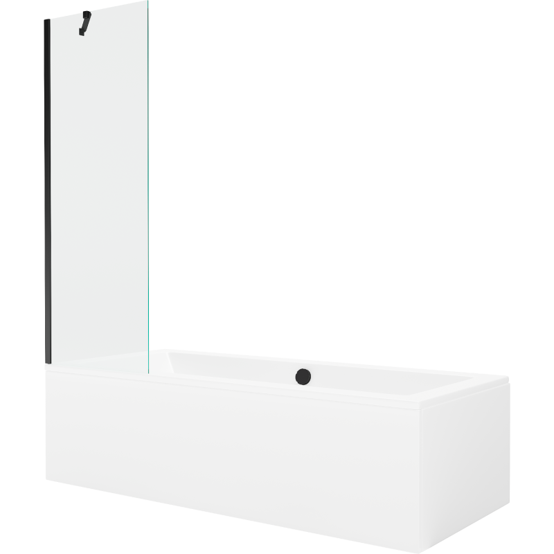 Mexen Cube Rectangular Bathtub 170 x 80 cm with Casing and 1-Wing Shower Screen 60 cm, Transparent, Black - 550517080X950600007?