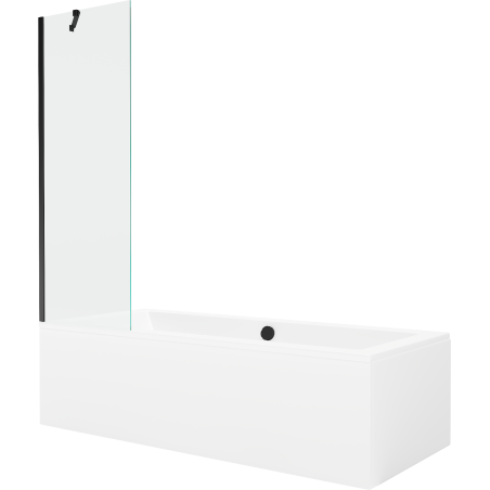Mexen Cube rectangular bathtub 170 x 80 cm with panel and 1-wing screen 60 cm, transparent, black - 550517080X9506000070