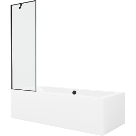 Mexen Cube 170 x 80 cm rectangular bathtub with panels and a 1-wing screen 60 cm, black pattern - 550517080X9506007070