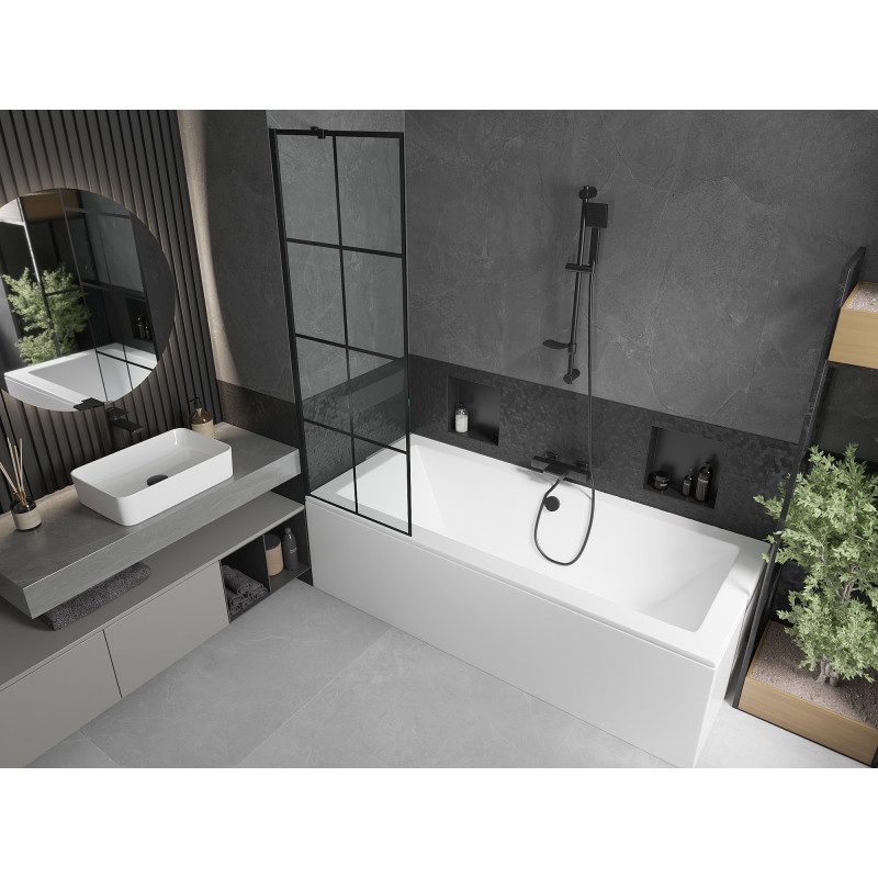 Mexen Cube rectangular bathtub 170 x 80 cm with housing and single-panel screen 60 cm, black pattern - 550517080X9506007077