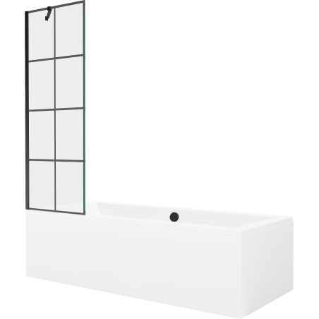 Mexen Cube 170 x 80 cm rectangular bathtub with panels and a 1-wing screen 60 cm, black pattern - 550517080X9506007077