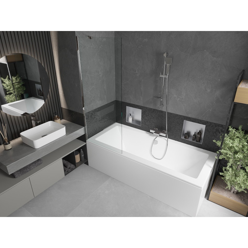 Mexen Cube rectangular bathtub 170 x 80 cm with casing and 1-wing screen 70 cm, transparent, chrome - 550517080X9507000001