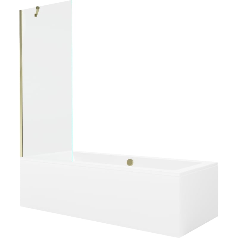 Mexen Cube rectangular bathtub 170 x 80 cm with casing and 1-wing screen 70 cm, transparent, gold - 550517080X9507000050