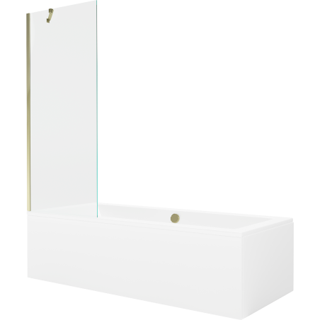 Mexen Cube rectangular bathtub 170 x 80 cm with housing and 1-wing screen 70 cm, transparent, gold - 550517080X9507000050