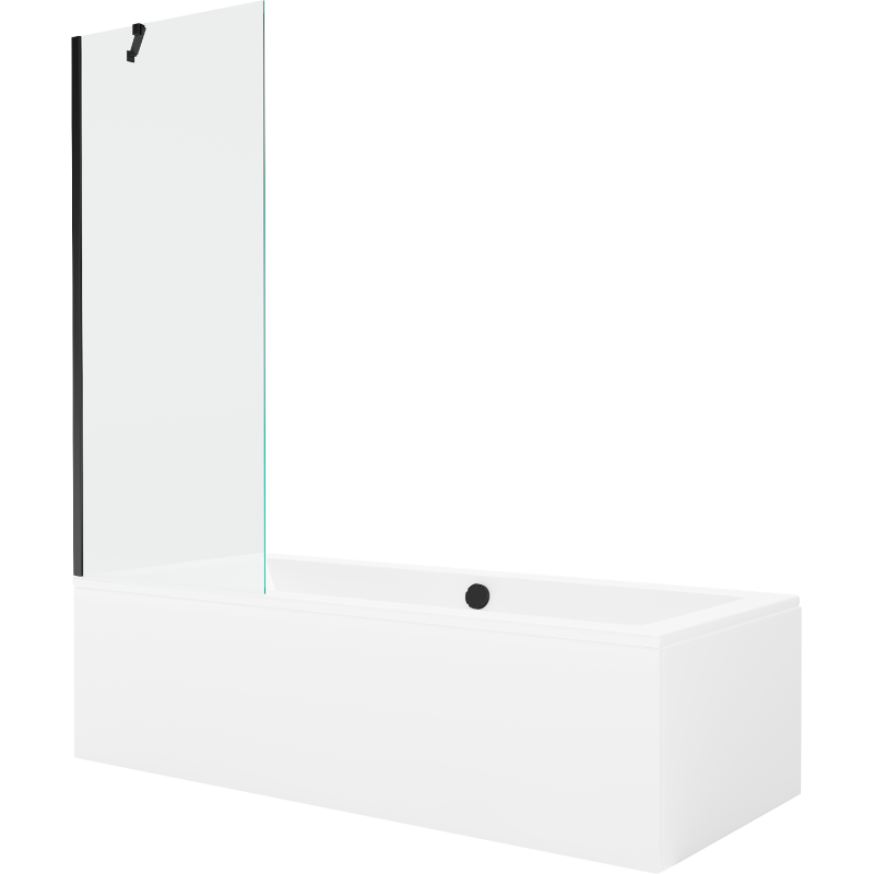 Mexen Cube 170 x 80 cm rectangular bathtub with panels and a 1-wing screen 70 cm, transparent, black - 550517080X9507000070