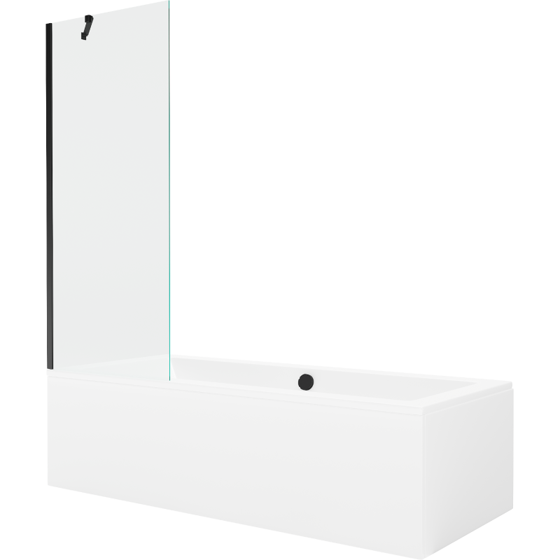 Mexen Cube rectangular bath 170 x 80 cm with casing and 1-wing screen 70 cm, transparent, black - 550517080X9507000070
