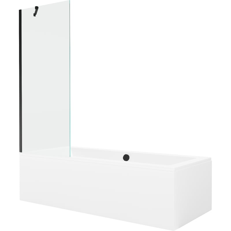 Mexen Cube rectangular bathtub 170 x 80 cm with enclosure and 1-wing screen 70 cm, transparent, black - 550517080X9507000070