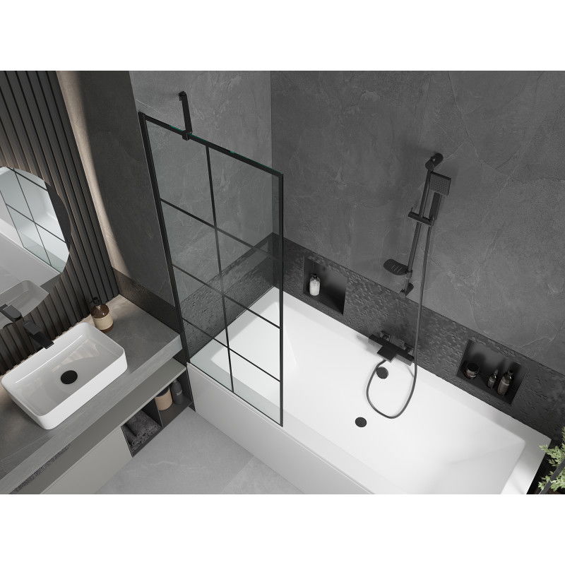 Mexen Cube rectangular bath 170 x 80 cm with casing and 1-wing screen 70 cm, black design - 550517080X9507007077