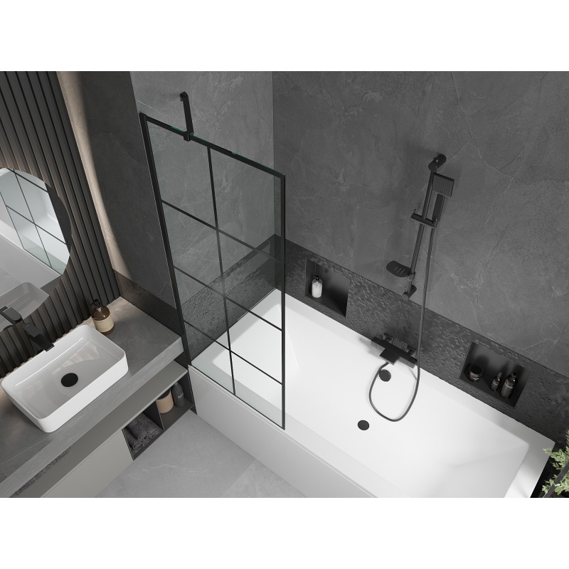Mexen Cube rectangular bathtub 170 x 80 cm with casing and 1-panel screen 70 cm, black pattern - 550517080X9507007077