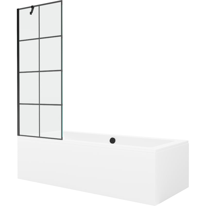 Mexen Cube rectangular bathtub 170 x 80 cm with casing and 1-panel screen 70 cm, black pattern - 550517080X9507007077