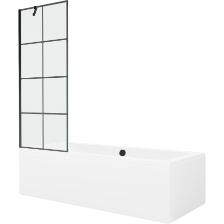 Mexen Cube 170 x 80 cm rectangular bathtub with panels and a 1-wing screen 70 cm, black pattern - 550517080X9507007077