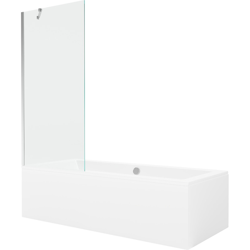 Mexen Cube rectangular bathtub 170 x 80 cm with enclosure and 1-panel screen 80 cm, transparent, chrome - 550517080X9508000001