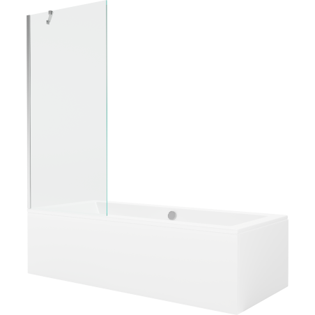 Mexen Cube rectangular bathtub 170 x 80 cm with enclosure and 1-panel screen 80 cm, transparent, chrome - 550517080X9508000001