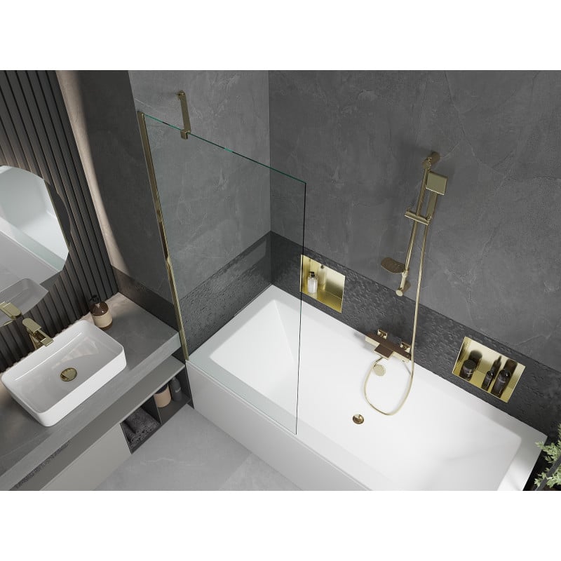 Mexen Cube rectangular bath 170 x 80 cm with housing and 1-winged screen 80 cm, transparent, gold - 550517080X9508000050