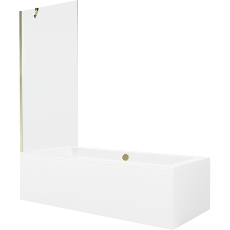 Mexen Cube rectangular bath 170 x 80 cm with housing and 1-winged screen 80 cm, transparent, gold - 550517080X9508000050