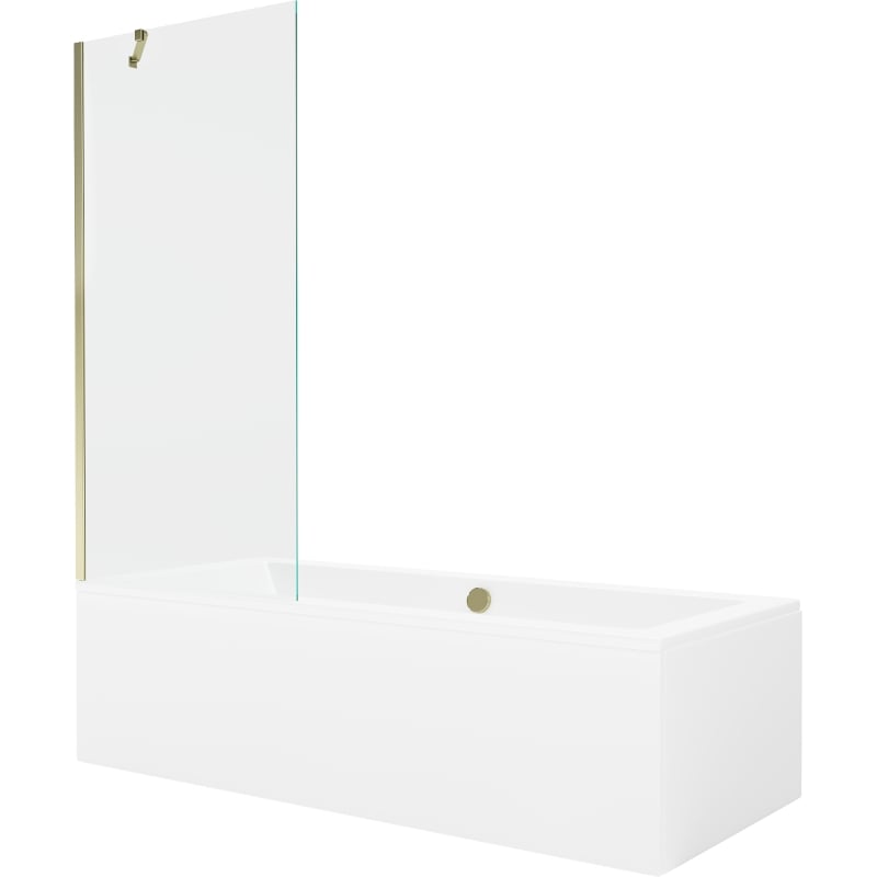 Mexen Cube rectangular bathtub 170 x 80 cm with housing and single-wing screen 80 cm, transparent, gold - 550517080X9508000050
