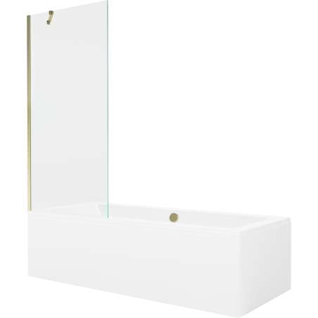 Mexen Cube rectangular bathtub 170 x 80 cm with housing and single-wing screen 80 cm, transparent, gold - 550517080X9508000050