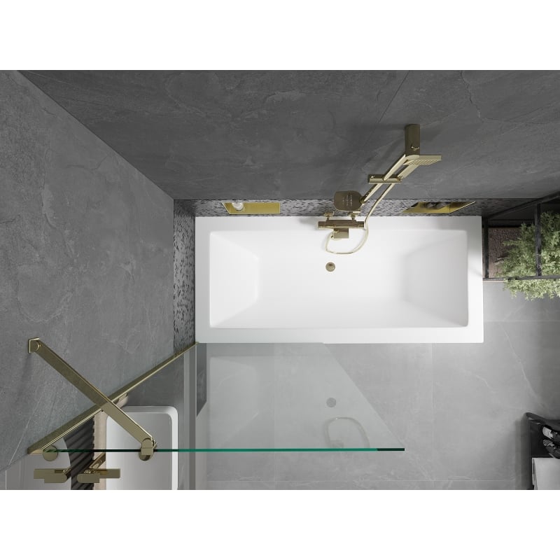 Mexen Cube rectangular bathtub 170 x 80 cm with housing and single-wing screen 80 cm, transparent, gold - 550517080X9508000050