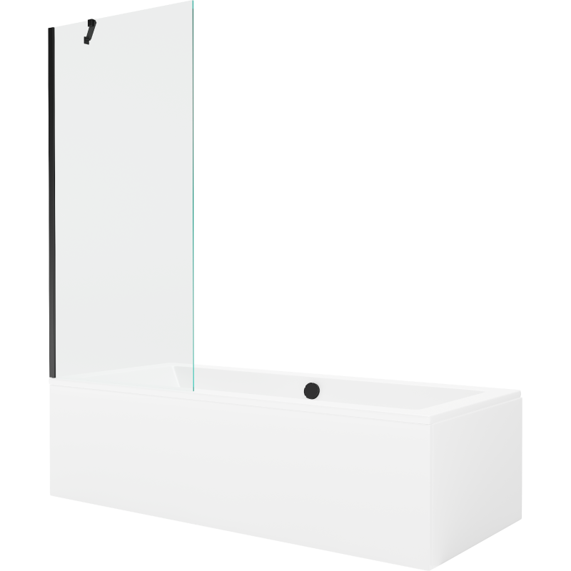 Mexen Cube 170 x 80 cm rectangular bathtub with panels and a 1-wing screen 80 cm, transparent, black - 550517080X9508000070