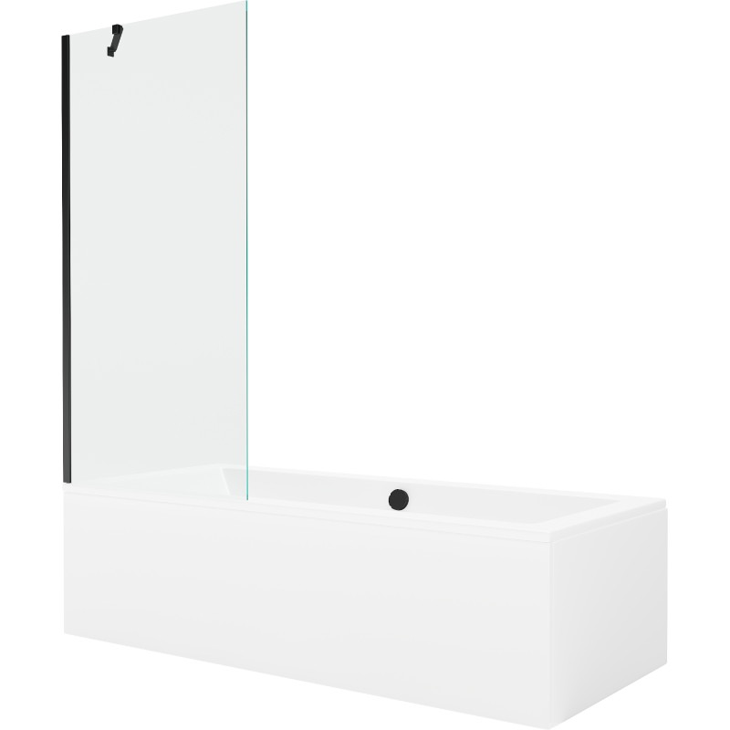 Mexen Cube rectangular bathtub 170 x 80 cm with casing and 1-wing screen 80 cm, transparent, black - 550517080X9508000070