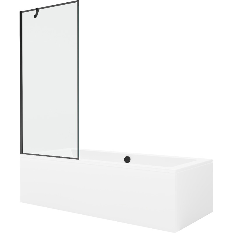 Mexen Cube rectangular bathtub 170 x 80 cm with casing and 1-wing screen 80 cm, black pattern - 550517080X9508007070