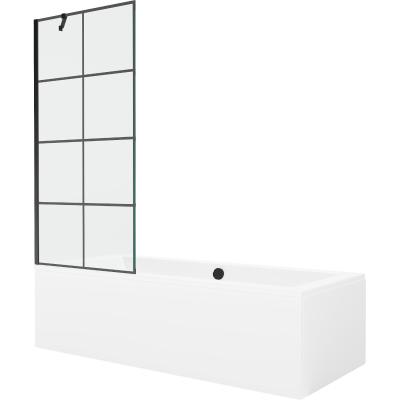 Mexen Cube 170 x 80 cm rectangular bathtub with panels and a 1-wing screen 80 cm, black pattern - 550517080X9508007077
