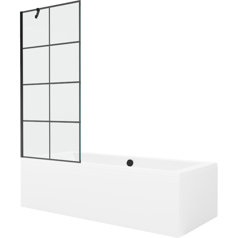 Mexen Cube rectangular bathtub 170 x 80 cm with panel and 1-wing screen 80 cm, black pattern - 550517080X9508007077