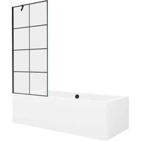 Mexen Cube 170 x 80 cm rectangular bathtub with panels and a 1-wing screen 80 cm, black pattern - 550517080X9508007077