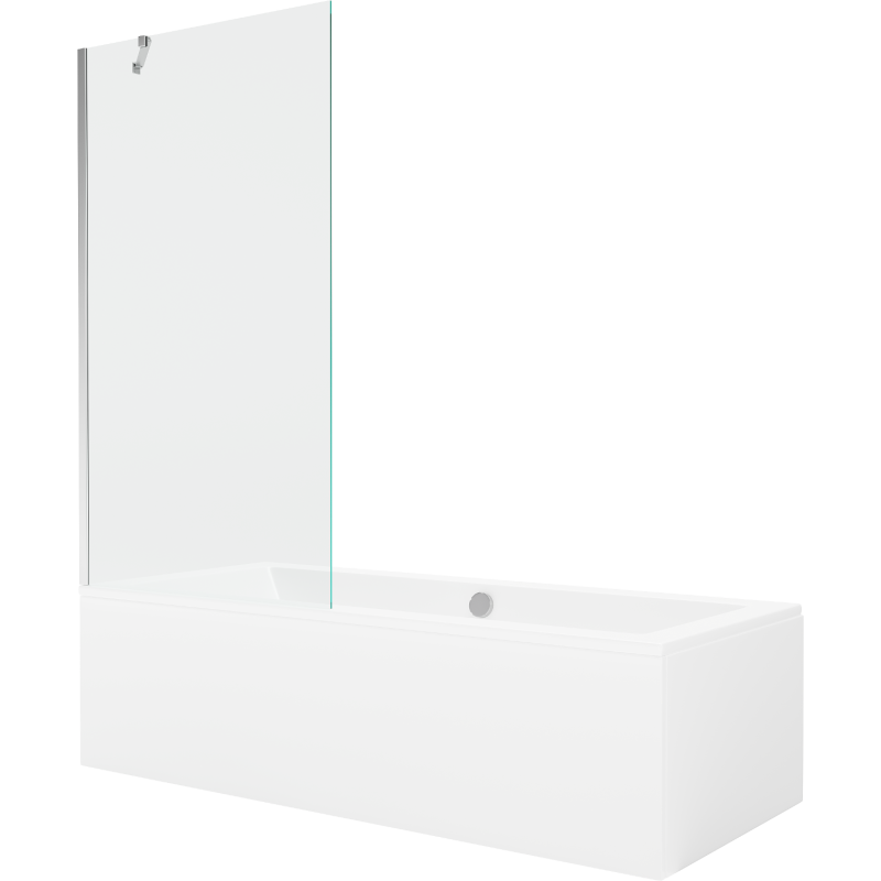Mexen Cube 170 x 80 cm rectangular bathtub with panels and a 1-wing screen 90 cm, transparent, chrome - 550517080X9509000001