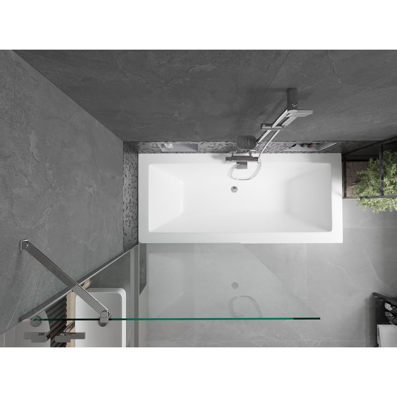 Mexen Cube rectangular bathtub 170 x 80 cm with casing and 1-wing screen 90 cm, transparent, chrome - 550517080X9509000001