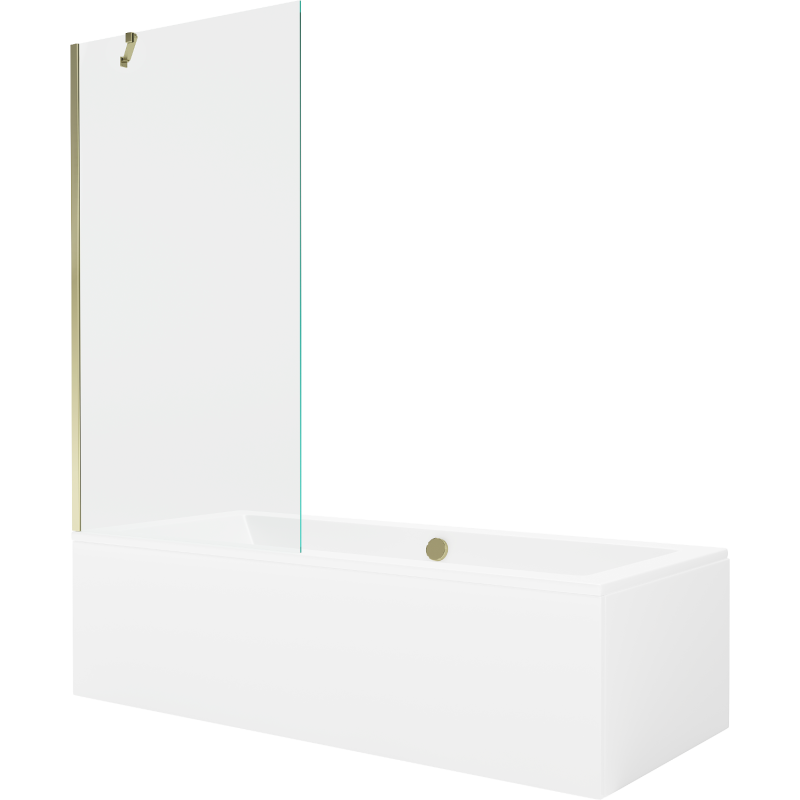 Mexen Cube rectangular bathtub 170 x 80 cm with casing and 1-wing screen 90 cm, transparent, gold - 550517080X9509000050