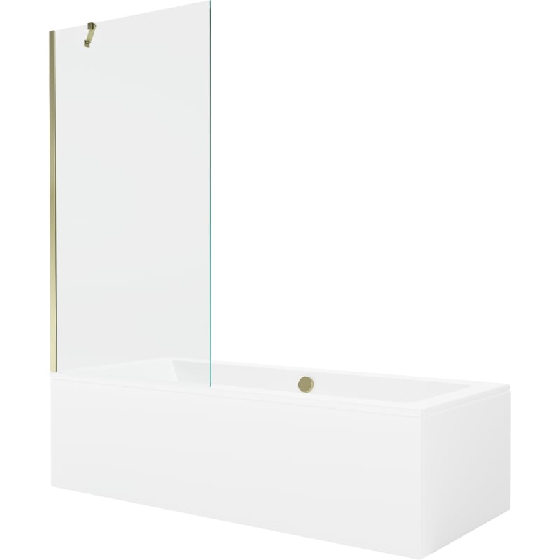 Mexen Cube rectangular bathtub 170 x 80 cm with housing and 1-wing screen 90 cm, transparent, gold - 550517080X9509000050