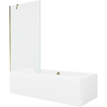 Mexen Cube rectangular bathtub 170 x 80 cm with housing and 1-wing screen 90 cm, transparent, gold - 550517080X9509000050